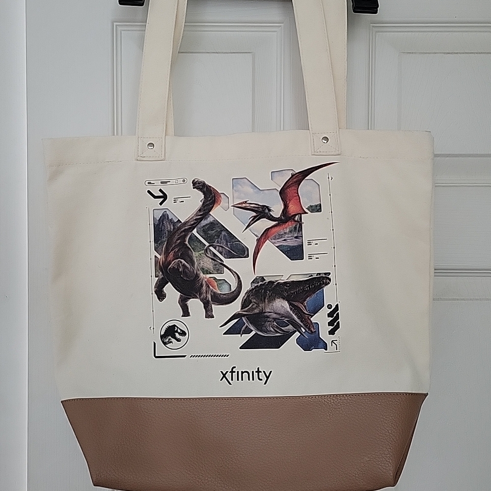 Xfinity Beige and Brown Dinosaur Print Tote Bag